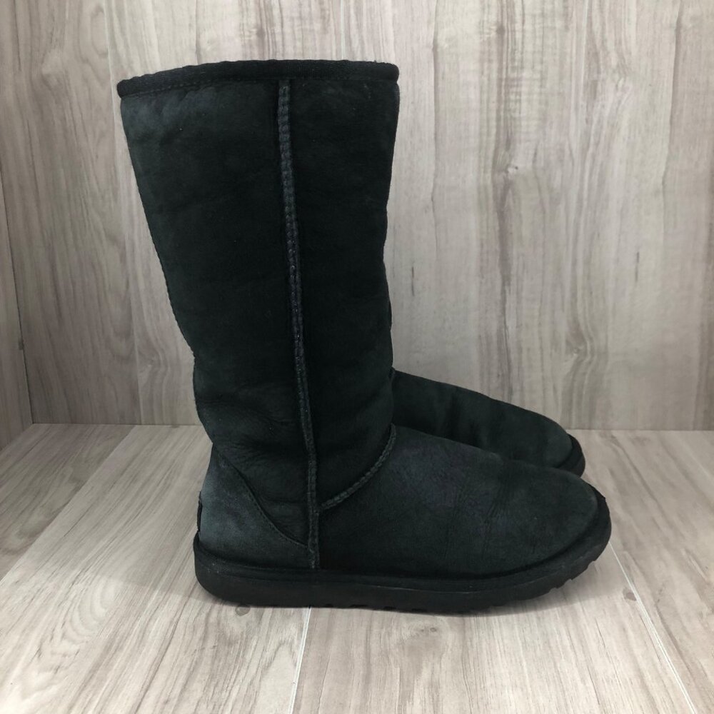 Ugg Boots Womens 6 Black Suede Pull On Classic Tall Winter Lined